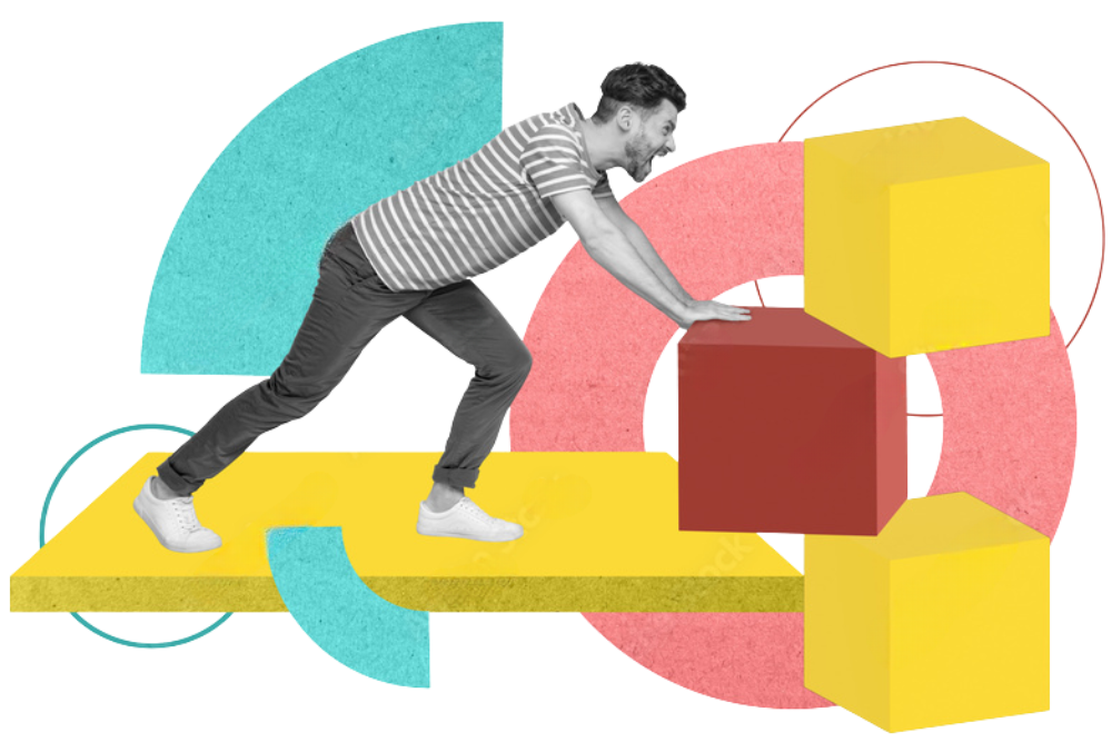 Person am Wegweiser, die entschlossen losgeht.